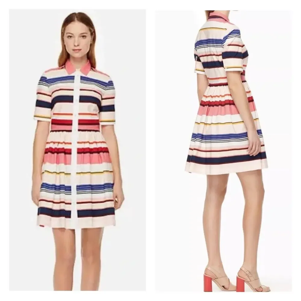 Kate Spade New York Spice Things Up Berber Stripe Shirt Dress Sz.4 - Picture 3 of 16